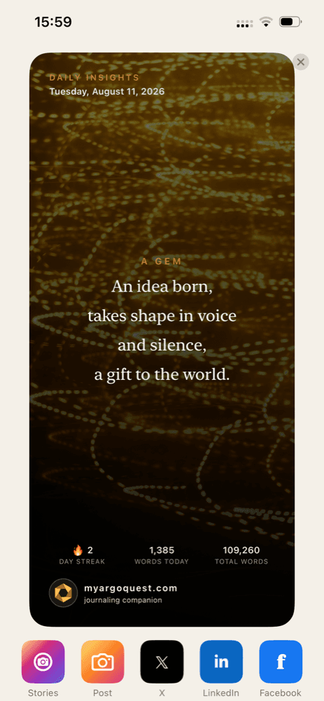 A real Daily Insights card generated by Argo, including its gem haiku